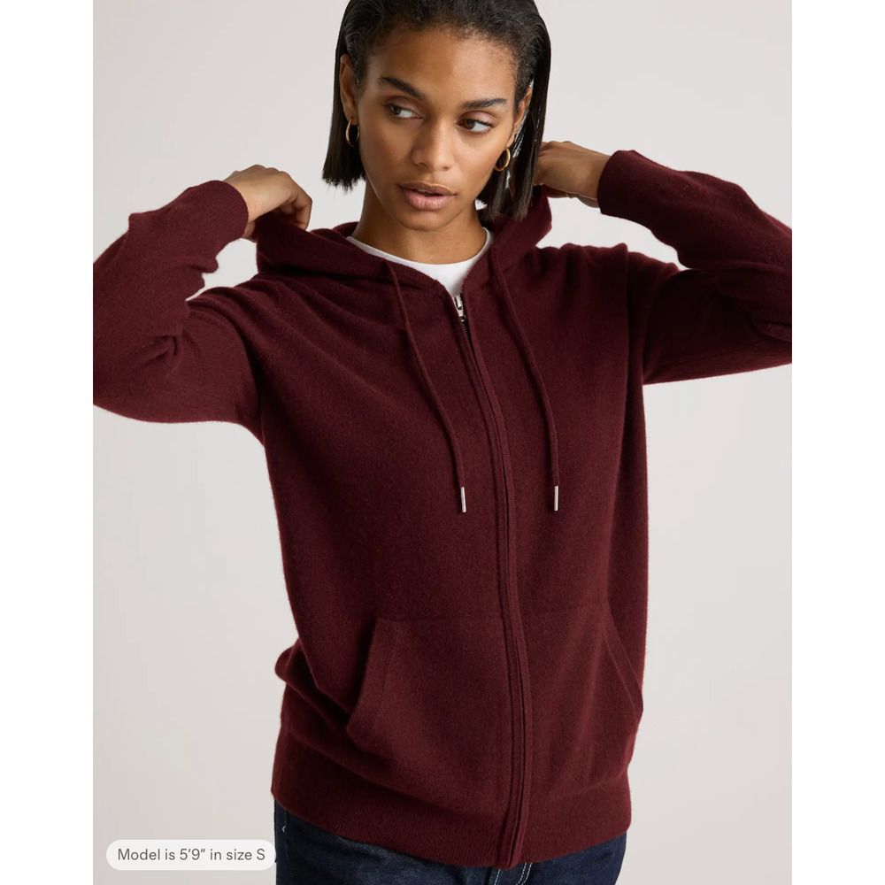 Quince Mongolian Cashmere Full Zip Hoodie Sweater Rich Burgundy Womens Small NWT
